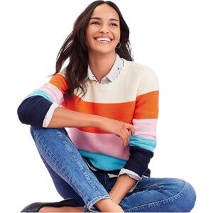 LOFT Petites SP rainbow stripe crewneck sweater multicolor cotton knit